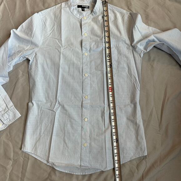 Murano Slim Fit Light Blue/White Striped Round Collar Long Sleeve Button Down- S - Picture 8 of 9